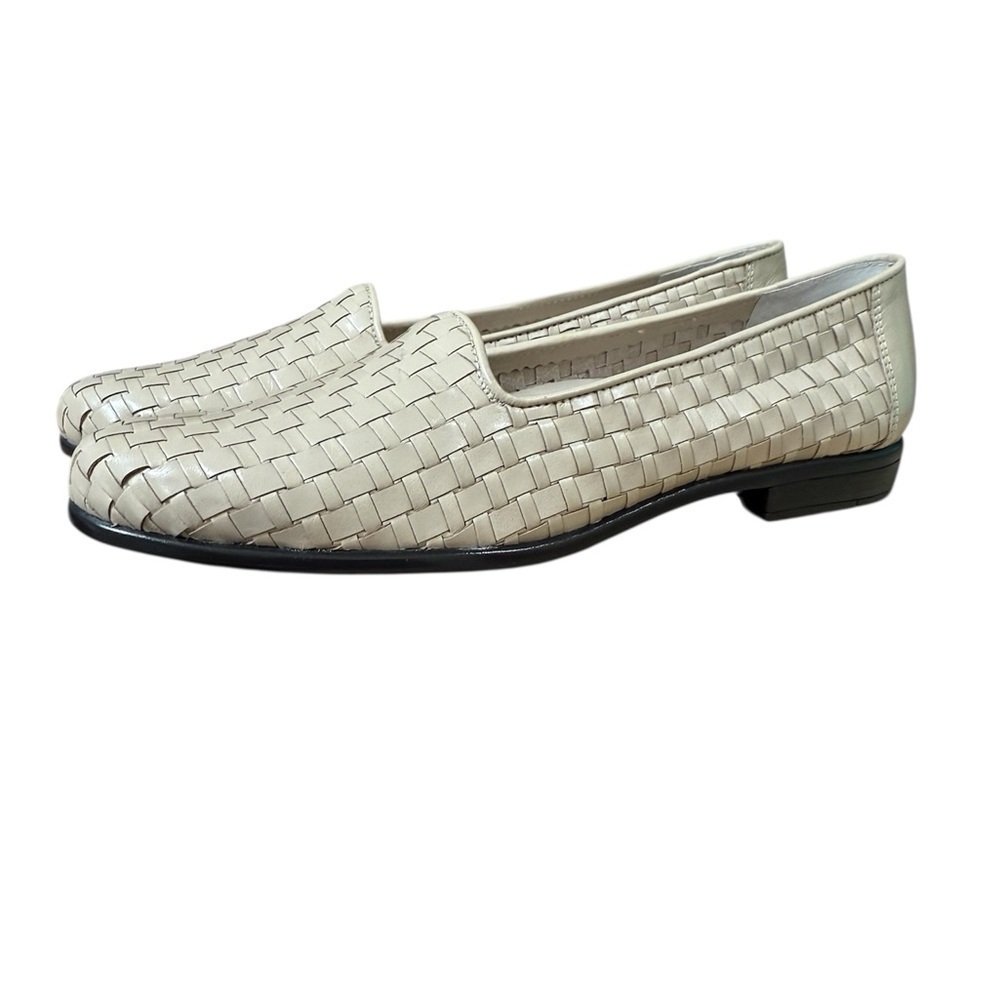 Trotters Liz Bone Beige Basket Woven Leather Loafers Casual Shoes Womens Size 8N - Picture 2 of 12